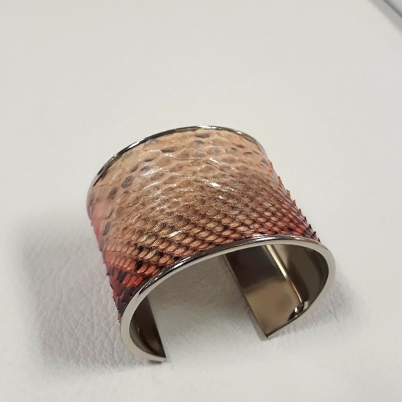 Metallic/ Pink Hand Painted Python Snakeskin Cuff Bracelet/ Handcrafted - Picture 9 of 16